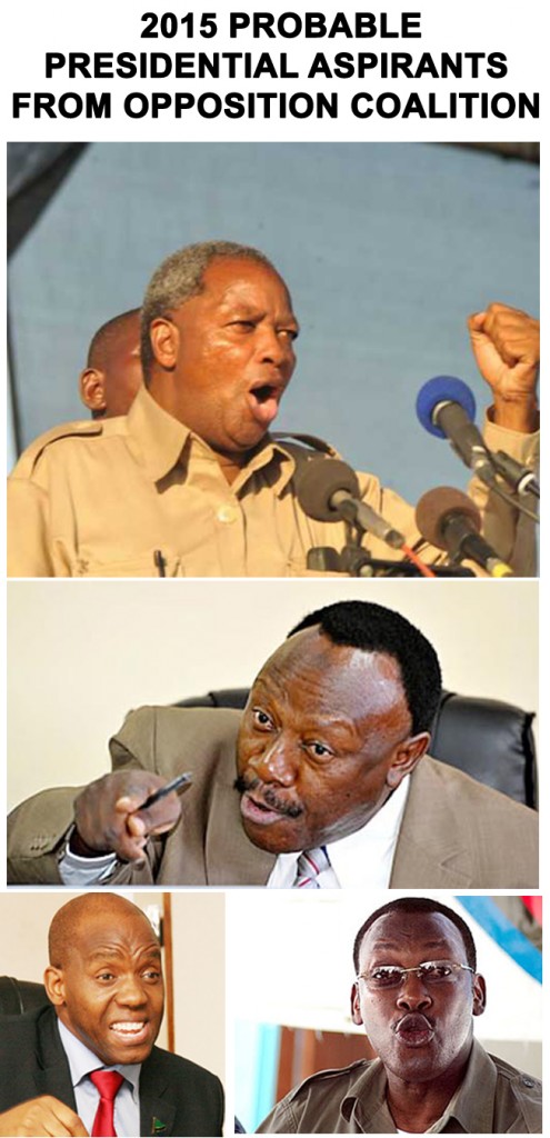 Probable contestants for the presidency from the opposition in the 2015 Tanzania general election: From the top, Dr. Wilbroad Slaa, Prof. Ibrahim Haruna Lipumba, James Mbatia, and Mr. Freeman Aikaeli Mbowe.