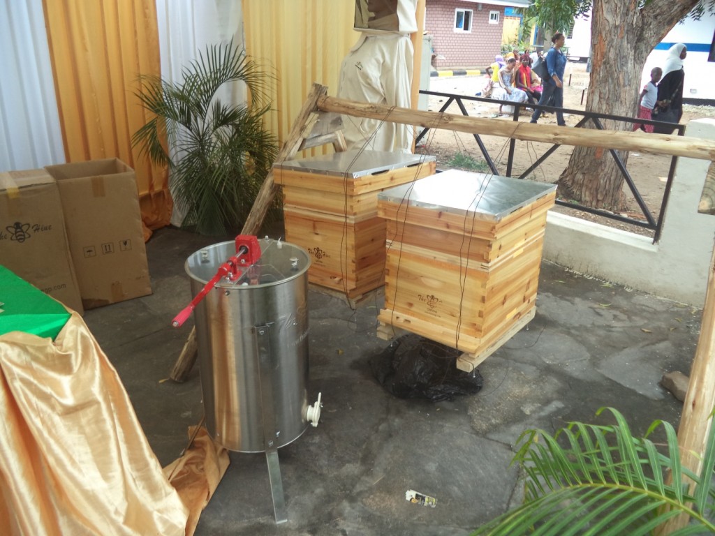 High quality frame hives designed for African bees supplied by The Bee Hive Company on display at Sabasaba grounds in Dar es Salaam.