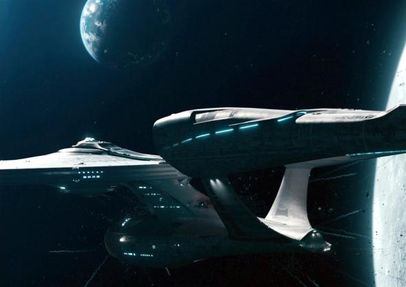 The U.S.S. Enterprise, depicted here in the 2013 movie Star Trek: Into Darkness, relies on its warp drive to zip across the galaxy. PHOTOGRAPH BY CBS, GETTY IMAGES 