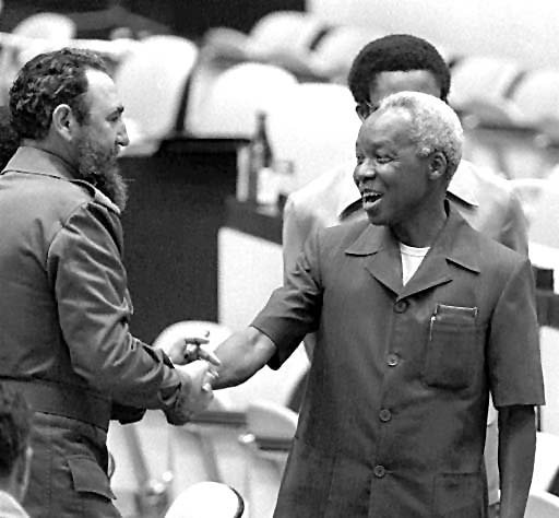 Fidel Castro meets, Former Tanzania President the Late Mwalimu Julius Kambarage Nyerere, Chairman of the African Frontline States spearheading the struggle against apartheid and colonial rule in Southern Africa. 